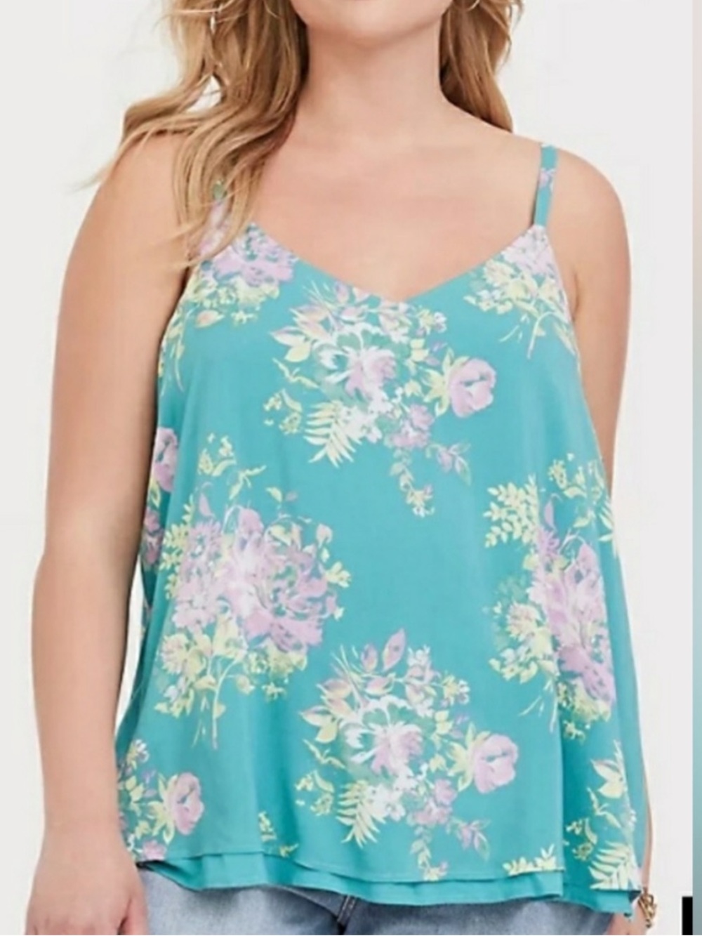 Floral Torrid 1x Tank Top in Teal